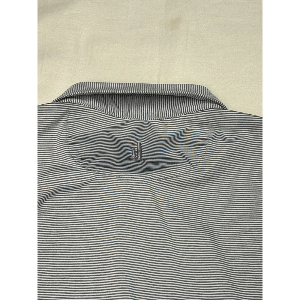 Johnnie-O Mens XL Grey Striped Performance Polo Shirt Eagle‎ Globe 1924 Logo